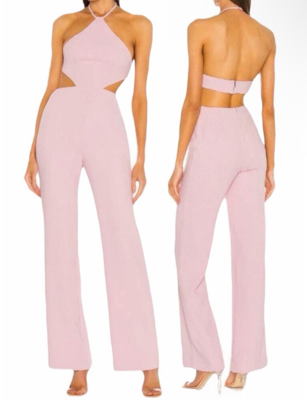 NBD Ronan Halter Neck Waist Cutout Jumpsuit Pink Revolve Backless